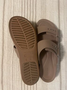 CROCS Women's Double Strap Slide Sandals in Mauve Taupe